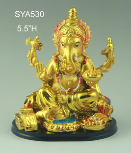 ポリレジン製ムルティ・プージャ・ガネーシュの家の装飾、金色のガネーシュ像 - Product Image 3