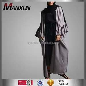 Dubai Großhandel Markt benutzer definierte muslimische Kleider Bubble Sleeved Grey Abaya