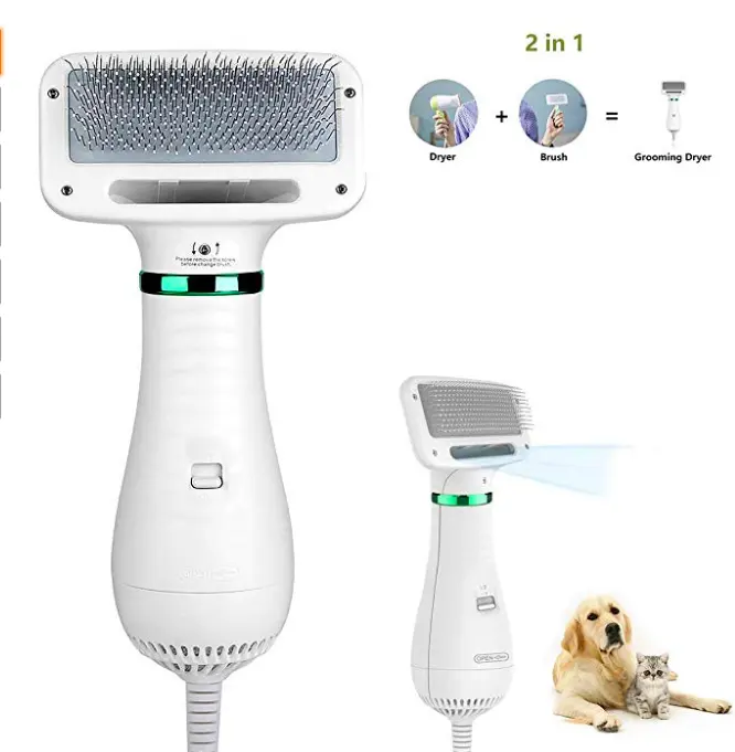 Portable Pet Hair Dryer, 2 in 1 Dog Grooming Dryer comb 300W Powerful Blaster Fur Blower Ergonomic Handle with 2 temperature