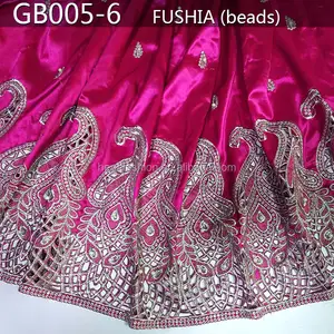 Tecido de george frisado mulheres índia seda cru george tecido de renda na fushia GB005-6