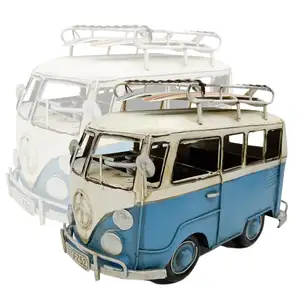 Vintage praia ônibus miniatura, com skate, decoração caseira, artesanato para crianças, presente, ferro, retrô, metal, modelo de ônibus