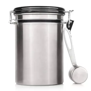 Premium Coffee Canister Airtight Large Stainless Steel Coffee Container 1 lb Coffee Storage Container with Measure Scoop