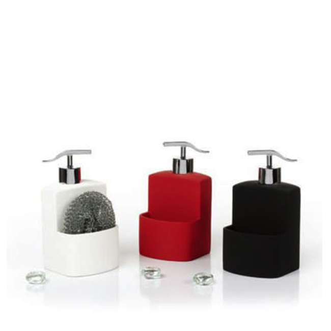 Оптовая продажа, низкая цена, красный полирезиновый кухонный дозатор для мыла с хранилищем для посуды