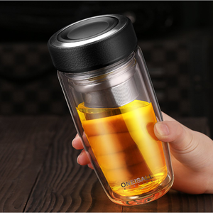 High Quality Double Wall Glass Cup With Lid Custom Glass Tea Strainer <strong>Infuser</strong> Travel <strong>Mug</strong> - Product Image 3