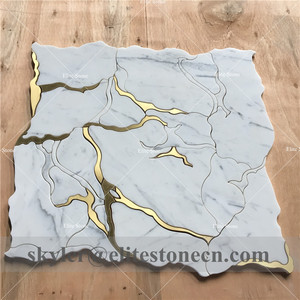 Statuario 화이트 대리석 황동 워터 제트 타일 모자이크 - Product Image 1