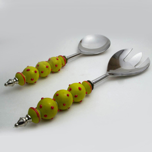 Mirror Polish Stainless Steel & <b>Beaded</b> Salad Server Novelty Flatware <b>Set</b> for Party Occasions Chaman India Model 44931 - Product Image 1