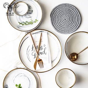 Service <span class=keywords><strong>de</strong></span> table en porcelaine <span class=keywords><strong>de</strong></span> 20 pièces, aspect marbre, plaque dorée, mariage à Dubaï - Product Image 5