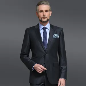 Tuta su misura per uomo tuta mezza tela slim fit blu con risvolto in lana 100% Super 130's