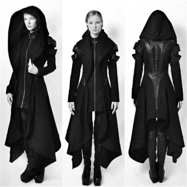 Düzensiz kadın kapüşonlu ceket Punk Goth Cosplay Cyber Steampunk cadı uzun ceket S-5XL 8906