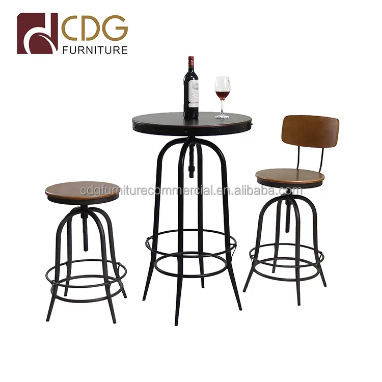 Highly Adjustable Industrial Heavy Duty Rustic French Antique Bistro Bar Counter Nightclub Metal Stool Bar Table Chairs
