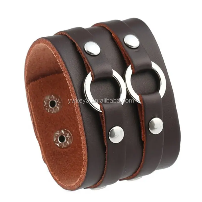 Fashion Men Jewelry Black Wide Cuff Leather Bracelet Adjustable Handmade Vintage Punk Wristband