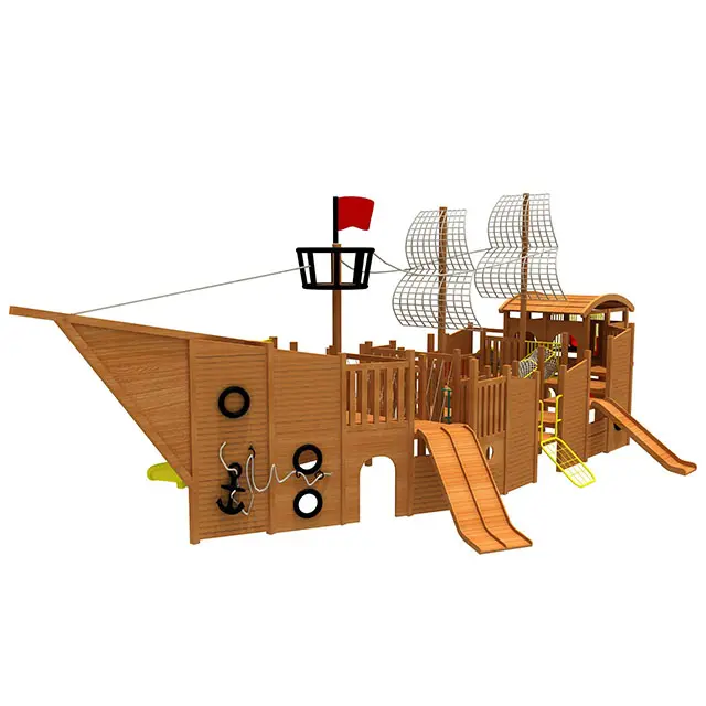 Escorregador de madeira Estilo Navio Pirata Parque Temático para Crianças Crianças Adulto Playground De Madeira Ao Ar Livre