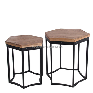 Fournisseur chinois de tables basses hexagonales en métal rondes de style vintage américain du milieu du siècle, lot de 2, pour la décoration de la maison - Product Image 1