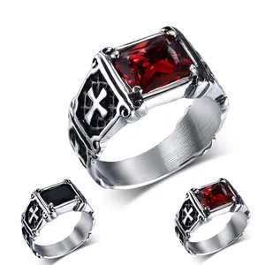 Heavy Industry Unique Big Diamond With Cross Printed Jewellery Titanium steel Arabic Wedding Ring