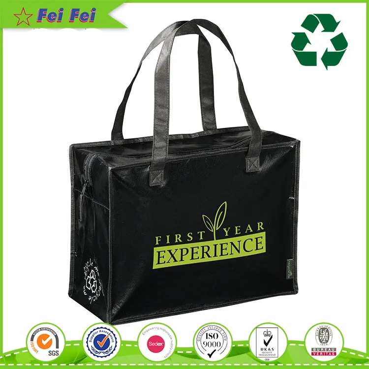 Promoción eco friendly pp laminado tejido lindo bolso de compras reutilizable con cremallera