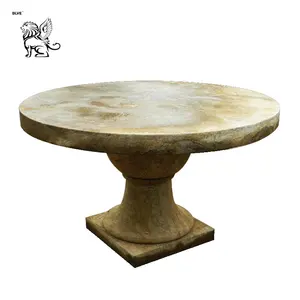 portable elegant antique natural stone carving garden table round outdoor chess table MBL-019