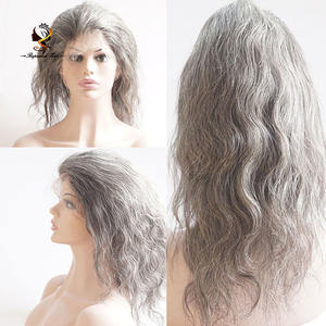 Alibaba, venta al por mayor, <span class=keywords><strong>peluca</strong></span> de encaje completo de cabello humano brasileño gris mixto para mujeres mayores, encaje transparente - Product Image 1