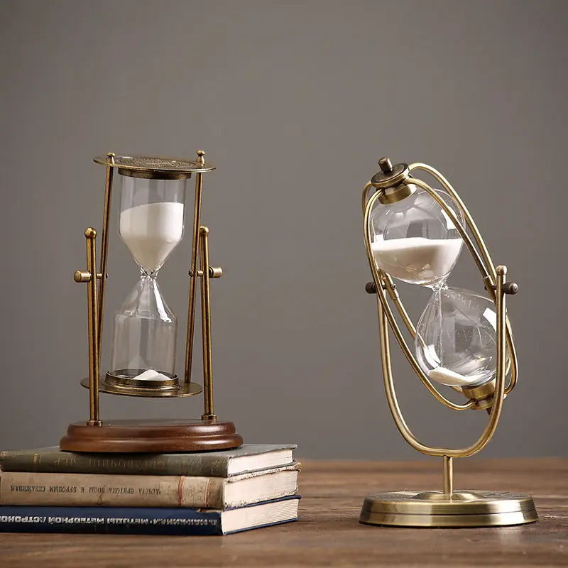 15 minute Rotating Metal Sliver Hourglass Large Glass Clock Sand Timer For Sale