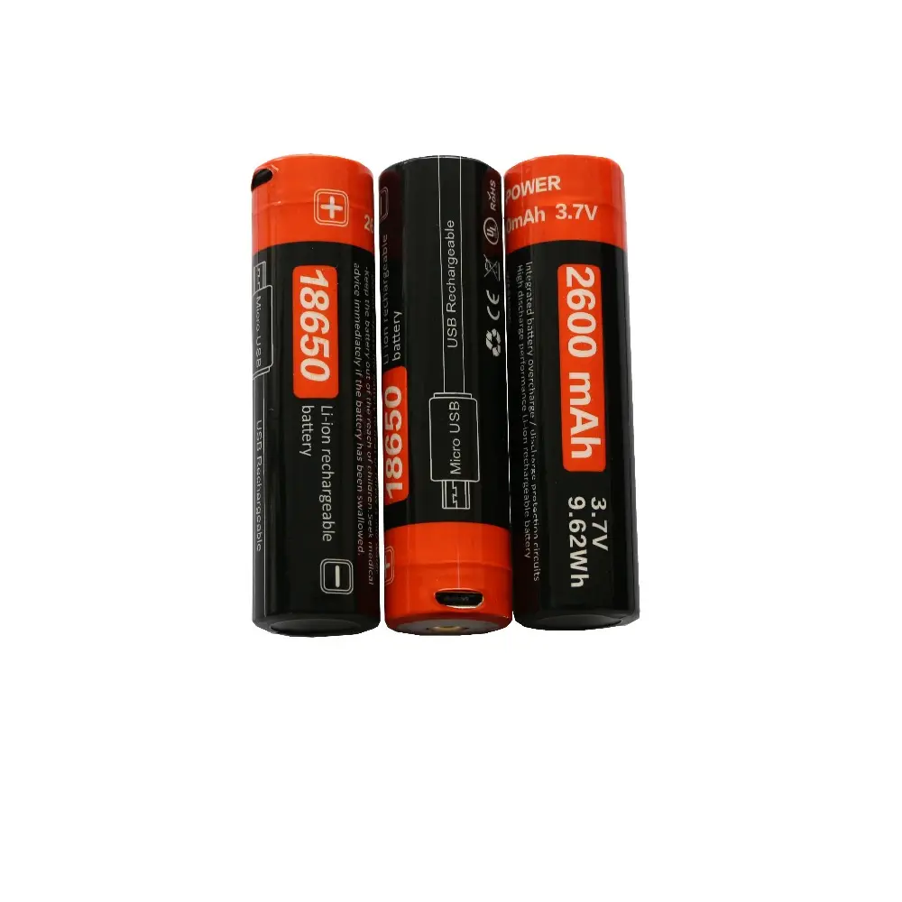 3.7V 2600mAh li-ion rechargeable ICR18650 battery with mirco USB for led flashlight