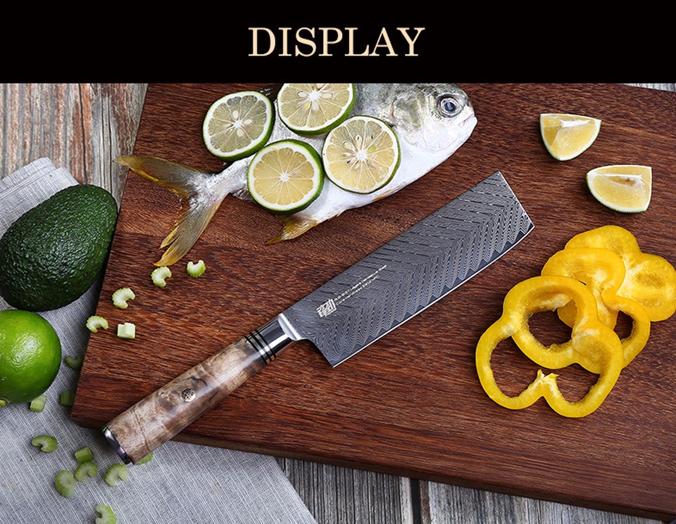 FINDKING AUS-10 Japanese Damascus Steel 7 inch Chef Nakiri Knife Sapele Wood Handle 67 Layers Butcher Cleaver Kitchen Knives