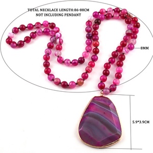 Mới hợp thời trang Bohemian bộ lạc phong cách của Phụ Nữ Mặt Dây chuyền vòng cổ có tính năng đá tự nhiên, tay buộc hải lý và sọc xanh thiết kế. - Product Image 4