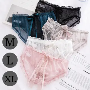 Women Beautiful Bowknot Mesh SeeシースルーBriefs Cute JapaneseキャンディーGirls Sexy Lace Underwear