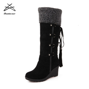 Nuovi stivali di design scarpe da donna sexy nere stivali con <span class=keywords><strong>zeppa</strong></span> <span class=keywords><strong>alta</strong></span> da donna - Product Image 4