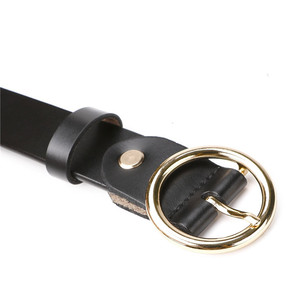 <span class=keywords><strong>Ceinture</strong></span> en cuir véritable noir rétro pour femmes avec boucle à ardillon ronde - Product Image 3