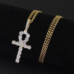Kalung Liontin Salib Hip Hop CN019 dengan Rantai Kuba, Setting Kuningan, Batu CZ, Perhiasan untuk Pria dan Wanita - Product Image 3