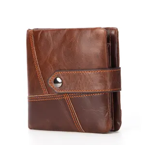 Custom Promotional Gift Men's Vintage ID Business Card Holder Coin Leather Wallet with Zipper