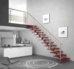 Escalera Moderna <span class=keywords><strong>de</strong></span> <span class=keywords><strong>Madera</strong></span> con Barandillas Decorativas <span class=keywords><strong>de</strong></span> Acero Inoxidable, Cables/Tuberías, <span class=keywords><strong>Escaleras</strong></span> Rectas <span class=keywords><strong>para</strong></span> el Hogar - Product Image 4