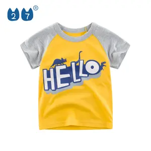 เสื้อยืดแขนแร็กแลนสำหรับเด็กผู้ชายเสื้อพิมพ์ลาย Hello