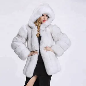 Blouson d'hiver pour femmes, vêtement d'extérieur en fausse fourrure de renard, vente en gros,