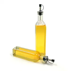方形16盎司油和醋橄榄油食用油带倒饮嘴玻璃瓶