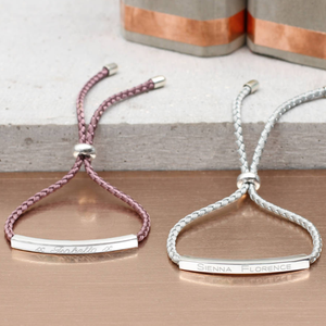 Gioielli fatti a mano barra d'<span class=keywords><strong>argento</strong></span> nome inciso <span class=keywords><strong>bracciale</strong></span> corda personalizzata con perline <span class=keywords><strong>bracciale</strong></span> regolabile per le donne - Product Image 2