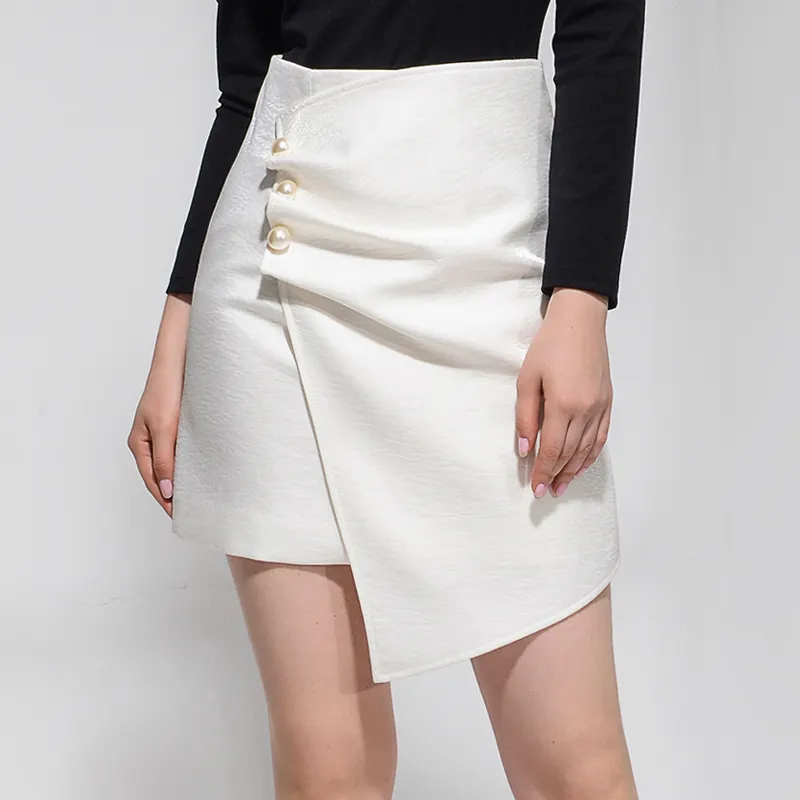 Faldas cortas de cuero para mujer, diseño a la moda, de oficina, Formal, Sexy, color blanco, 2019