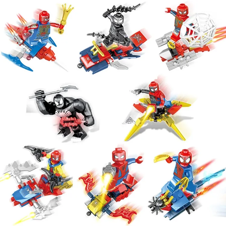 8pcs/lot New Avvenger Super Heroes 8 in 1 Spider-Man Building Blocks Bricks Baby Toys Educational Children Gift