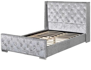 Cadre de lit en velours argent écrasé, phare LED en diamant avec motif floral, vente en gros - Product Image 3