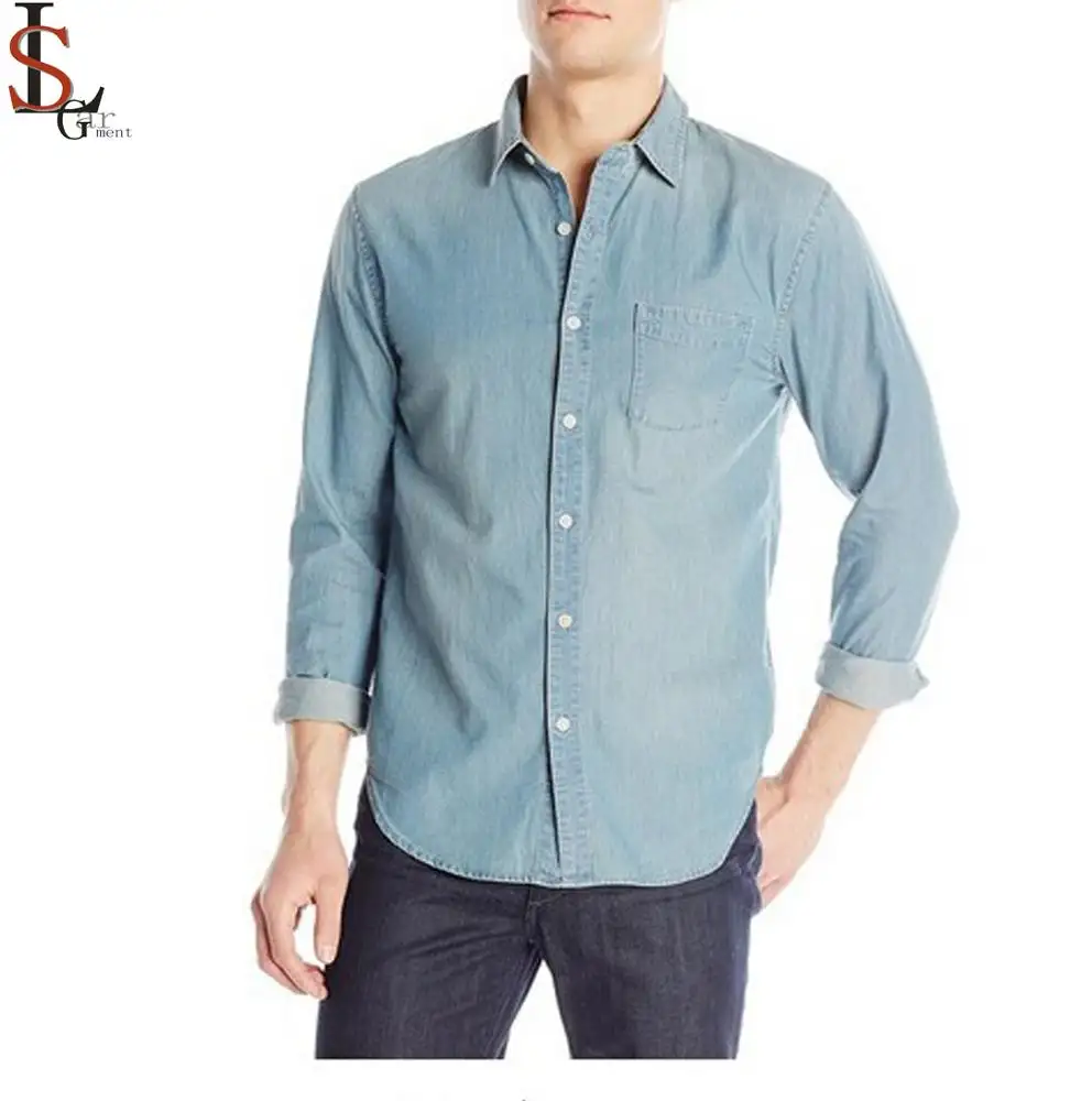 lange mouw effen geweven shirt mannen jeans mannen jeans denim shirt