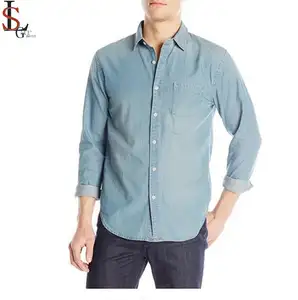 Langarm Jeans Herren Solid Woven Shirt Herren Jeans Jeans hemd