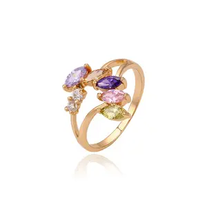 13422 joyería de moda diseño de anillos de cristal de lujo, anillo de dedo de cobre de oro de 18k para niñas