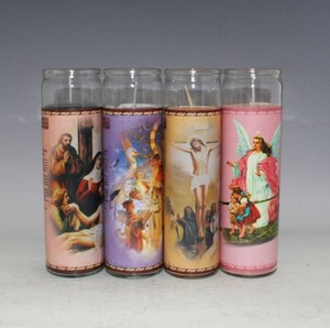Bougie en verre longue personnalisée avec étiquette privée, religieuse, catholique, pour église, avec saint - Product Image 2