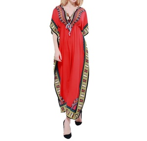 Robes Maxi Traditionnelles Africaines, Jupes à Imprimé Floral, Design Dashiki, 2024, Femmes, Casual, Automne, Manches Courtes, Naturel - Product Image 2