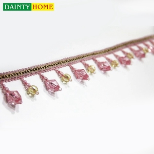 Rouge Embrasse Ameublement Fringe Cristal Perle Fenêtre Rideaux Fringe - Product Image 5