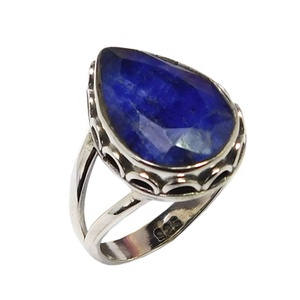 Anillo de dedo de piedras preciosas de zafiro azul de Plata de Ley 925 hecho a mano joyería de plata de ley 925 anillos Eternity Vermeil - Product Image 1