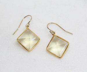ต่างหูควอตซ์อัญมณีสีเงินสเตอร์ลิง925ชุบทอง - Product Image 1