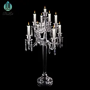 New Style Tall Long茎5 Arms Glass Candelabra Crystal Table Centerpieces Candlestick For Wedding