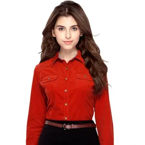 定制优雅女式雪纺办公衬衫女士衬衫上衣红色法兰绒衬衫