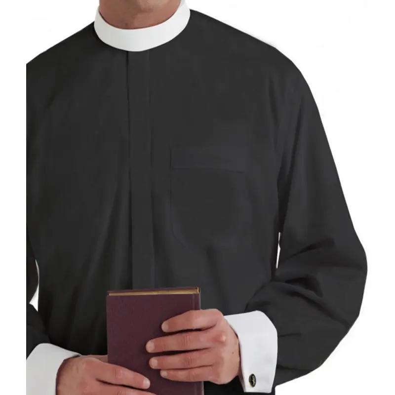 mens white long sleeve clergy shirt