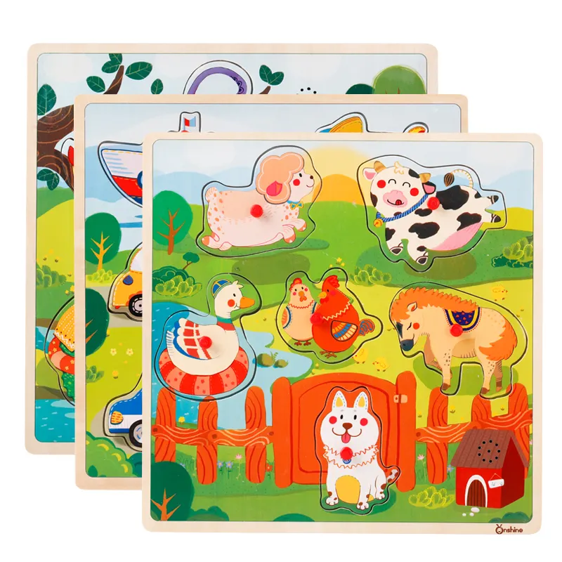 Enfants jouet éducatif enfants en bois musical trafic sauvage ferme animaux puzzle avec son